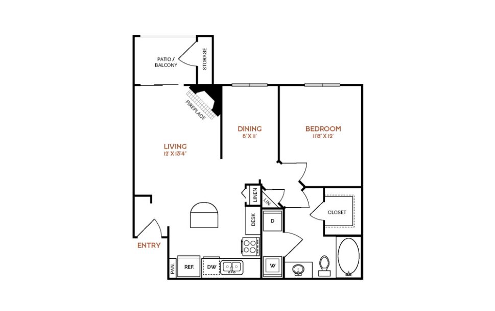 floor plan for the one bedroom apartment at The  Vincent