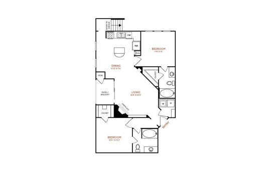 the floor plan for a two bedroom apartment at The  Vincent