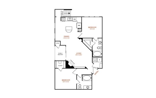 the floor plan for a two bedroom apartment at The  Vincent