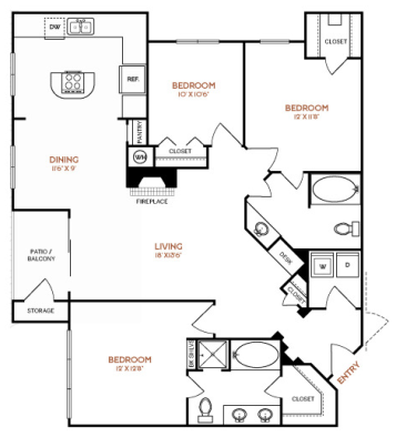 floor plan of a two bedroom apartment at The  Vincent