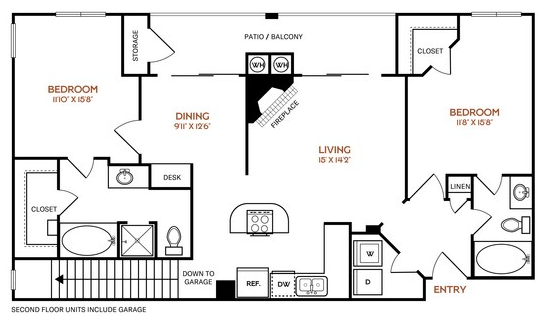 the floor plan for a two bedroom apartment at The  Vincent