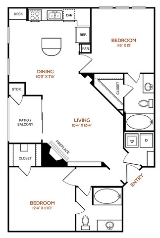 a floor plan for a two bedroom apartment at The  Vincent